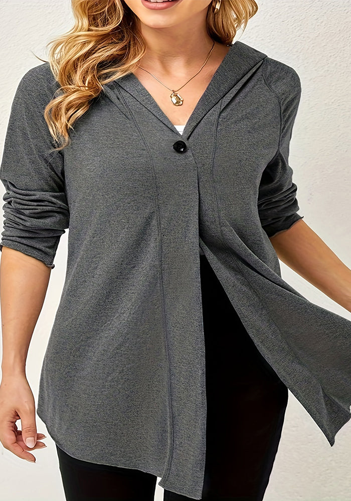 Women Casual V-Neck Hooded Top