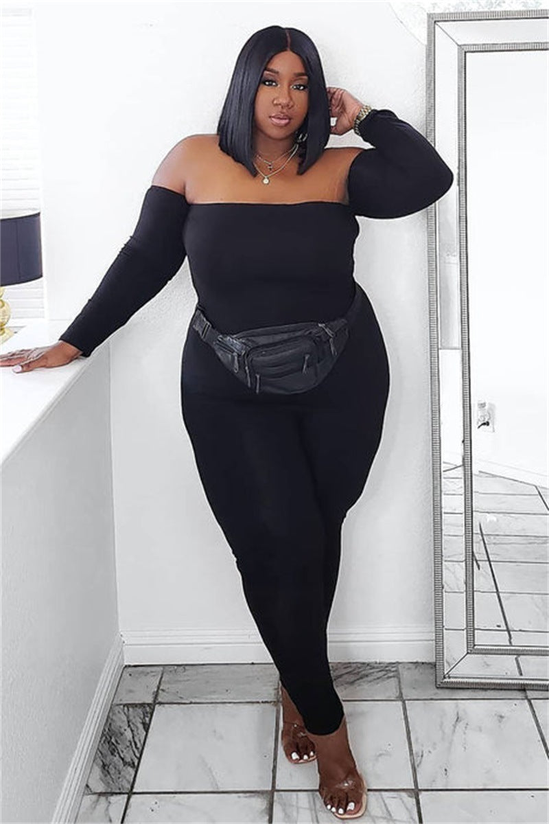 BamBam Plus Plus Size Jumpsuit Solid Slim Chic Sexy Strapless Collar Jumpsuit - BamBam Clothing