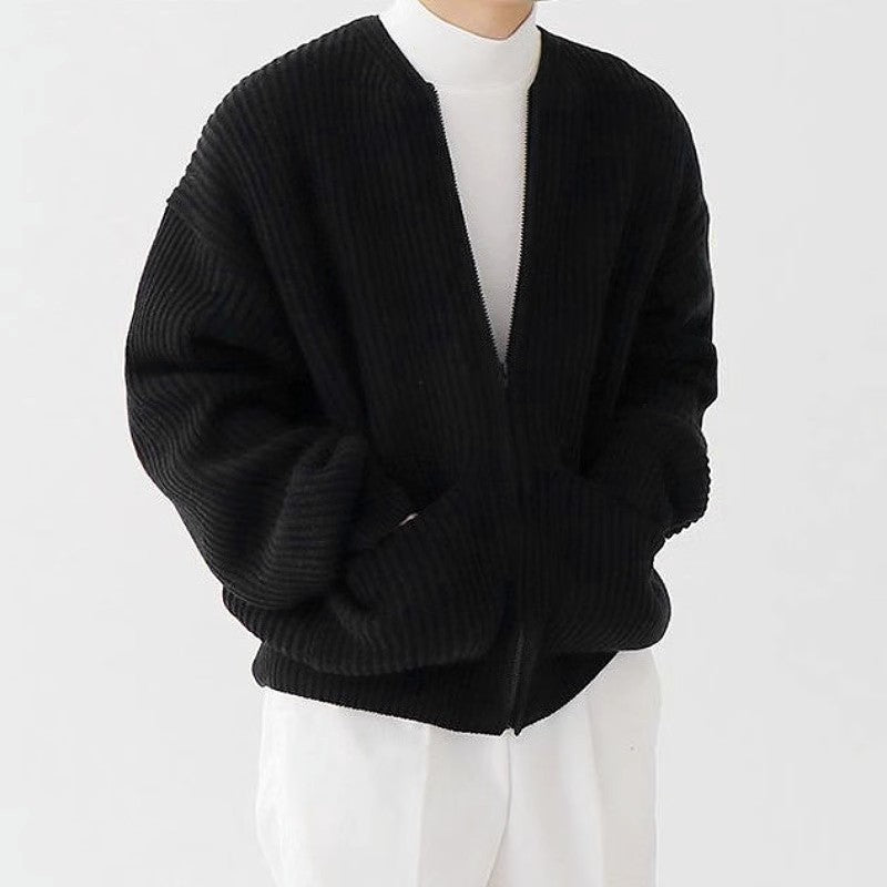 BamBam Men's Casual Solid Round Neck Knitting Cardigan Jacket - BamBam