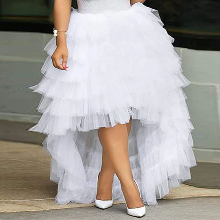 BamBam Plus Size Women's Casual Sweet Solid Color Fishtail Fluffy Tutu Skirt - BamBam