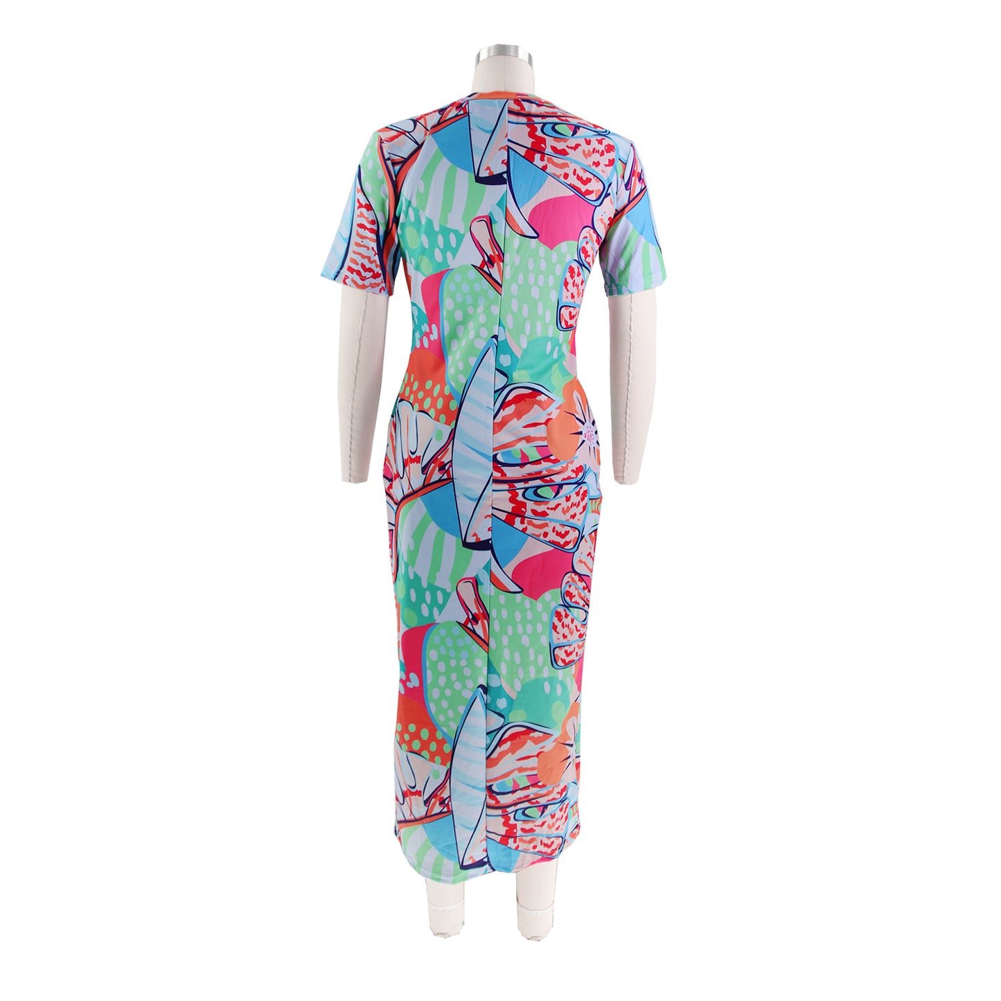 BamBam Summer Ladies Fitted Round Neck Painted Print Dress - BamBam