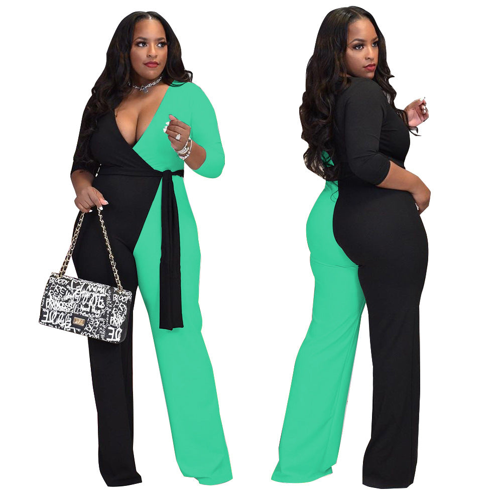 BamBam Plus Size Women's Fashion Sexy Contrast Color Jumpsuit - BamBam Clothing