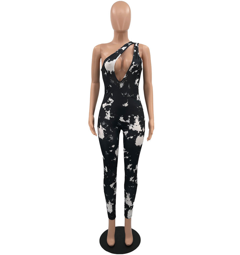 BamBam Women's Fashion Casual Beveled Paint Print Sexy Jumpsuit - BamBam Clothing