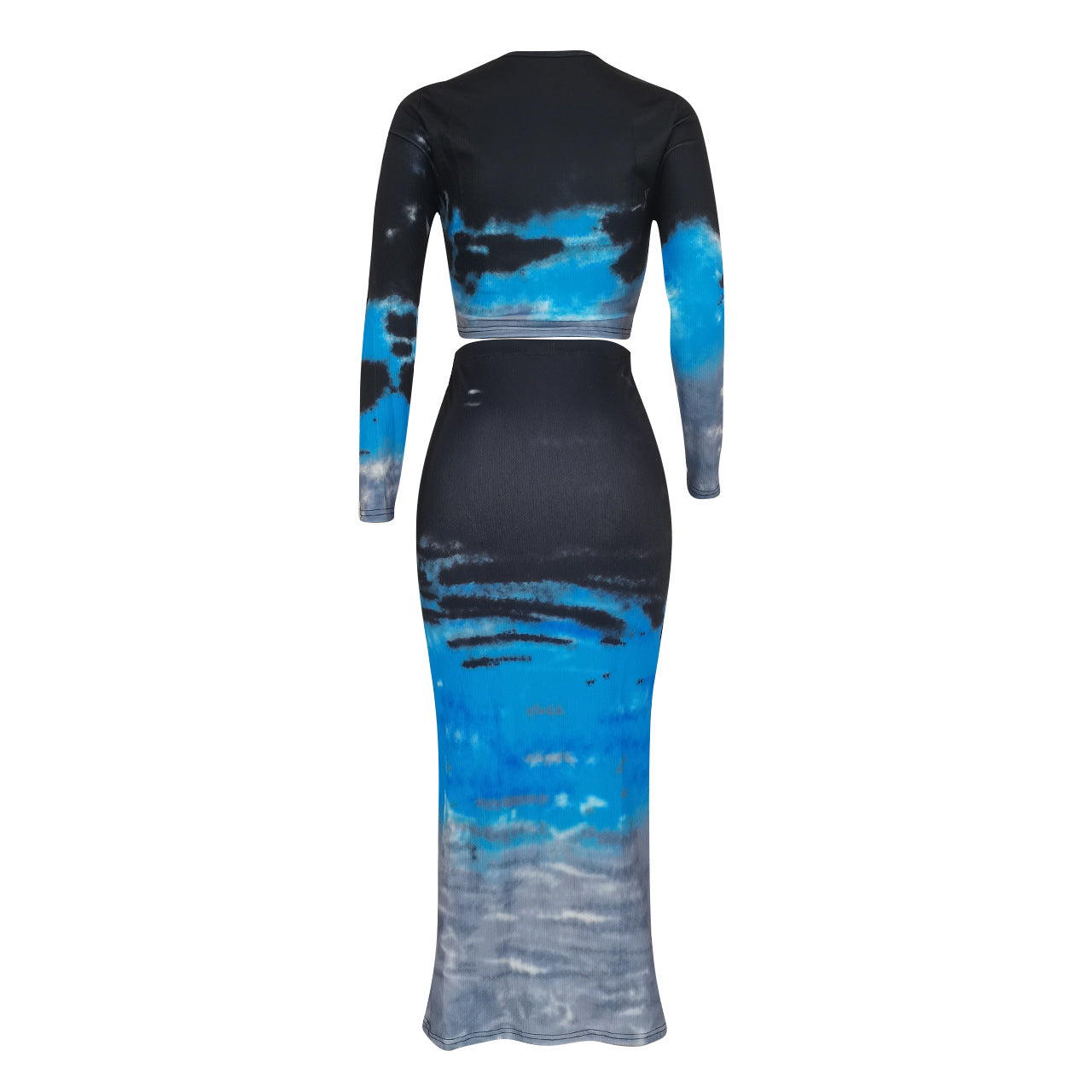 BamBam Women Sexy Ribbed Printed Top and Bodycon Skirt Two-piece Set - BamBam