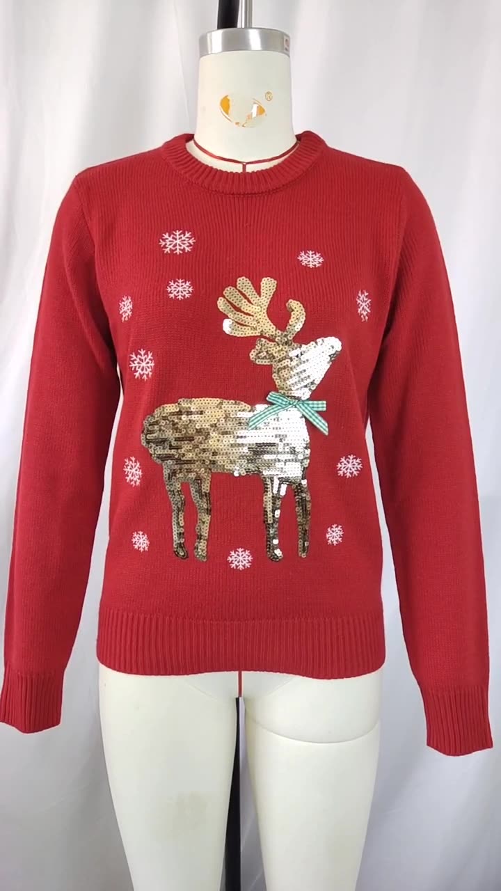 BamBam Christmas Knitting Shirt For Women Autumn And Winter Deer Embroidery Christmas Knitting Sweater - BamBam
