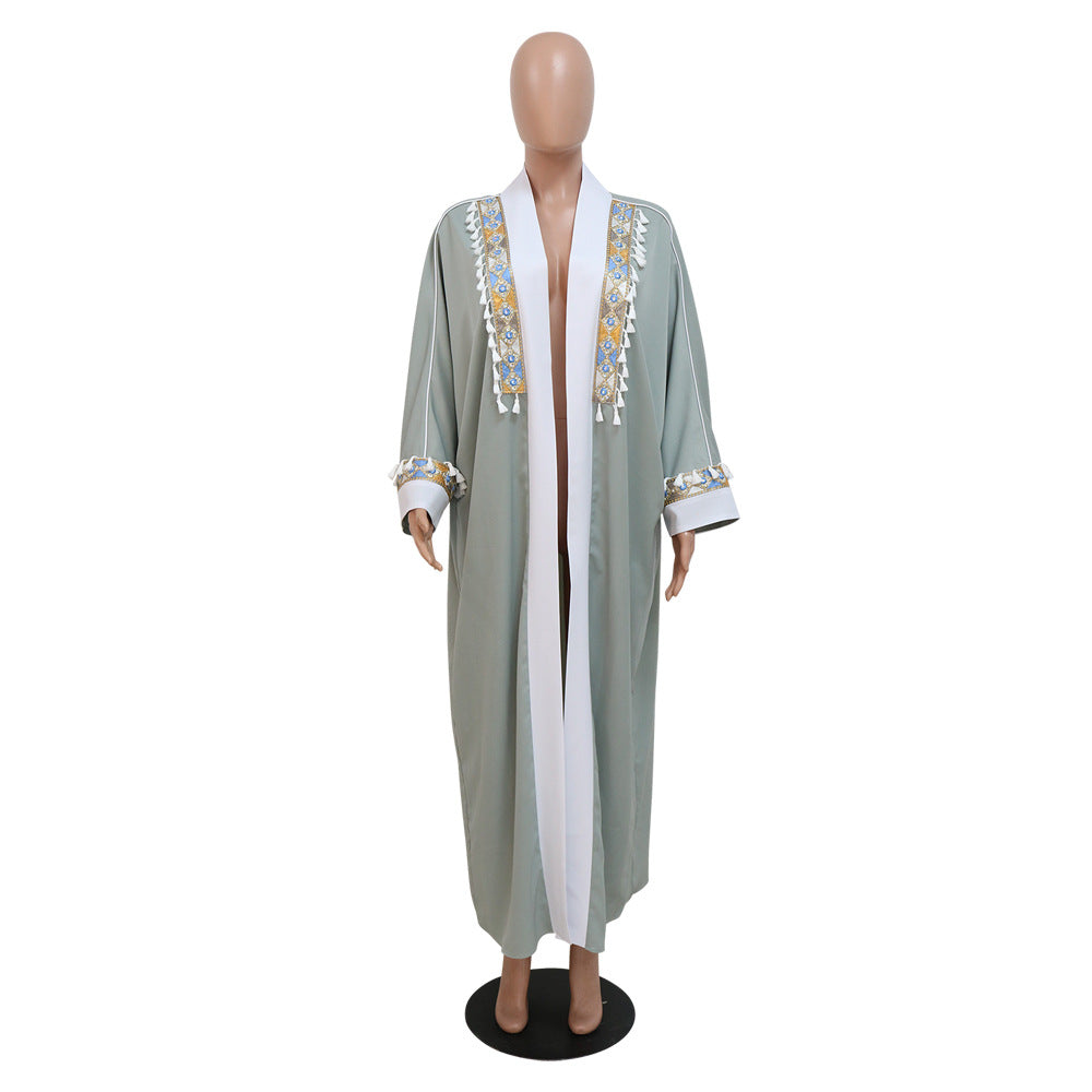 BamBam Autumn characteristic ribbed tassel Casual robe coat - BamBam