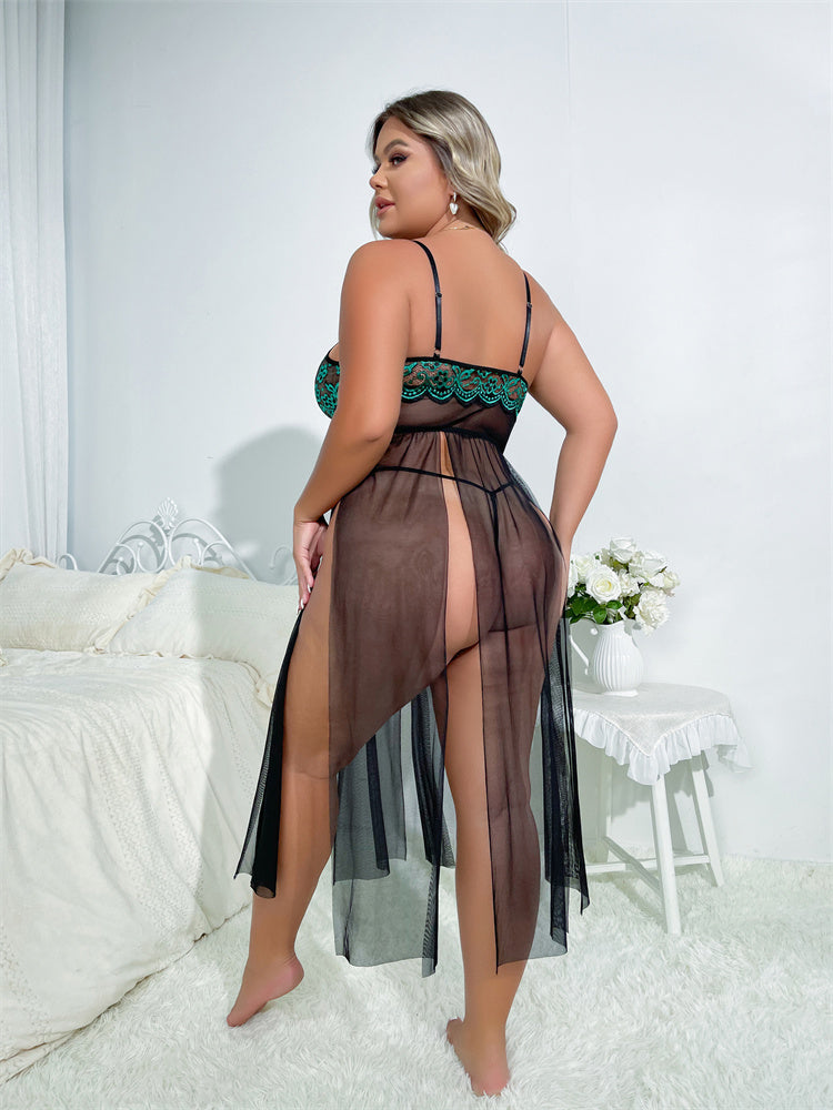 BamBam Sexy Plus Size Sexy Lingerie Lace See-Through Temptation Sexy Pajamas Dress - BamBam