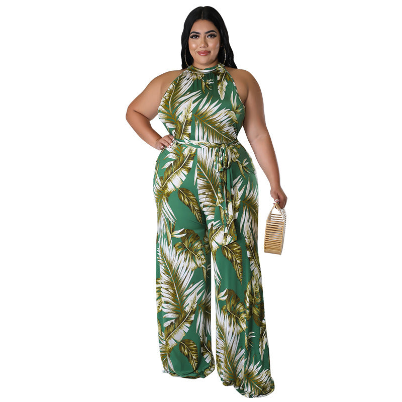 BamBam Plus Size Women Holidays Casual Print Sleeveless Jumpsuit - BamBam Clothing