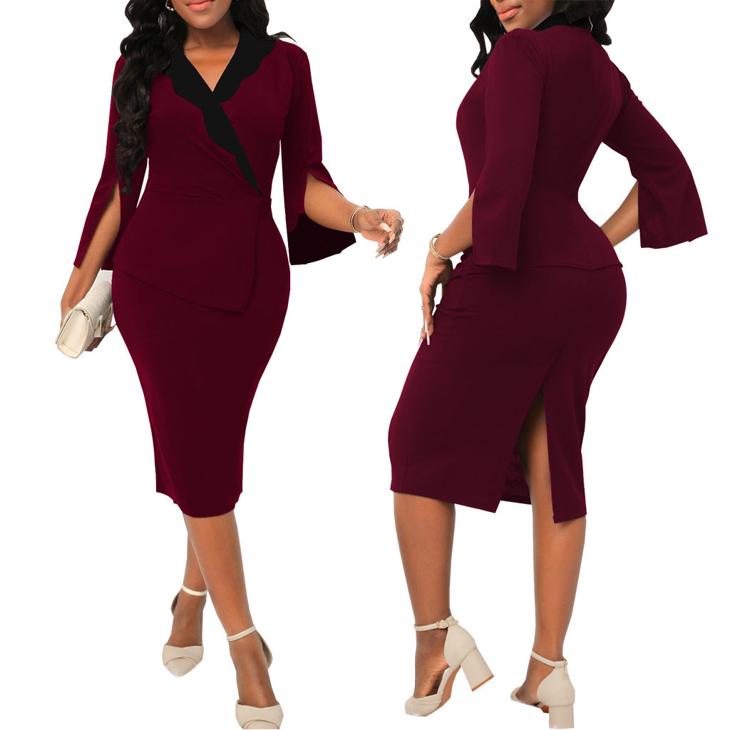 BamBam Sexy fashion solid color v-neck women's dress - BamBam