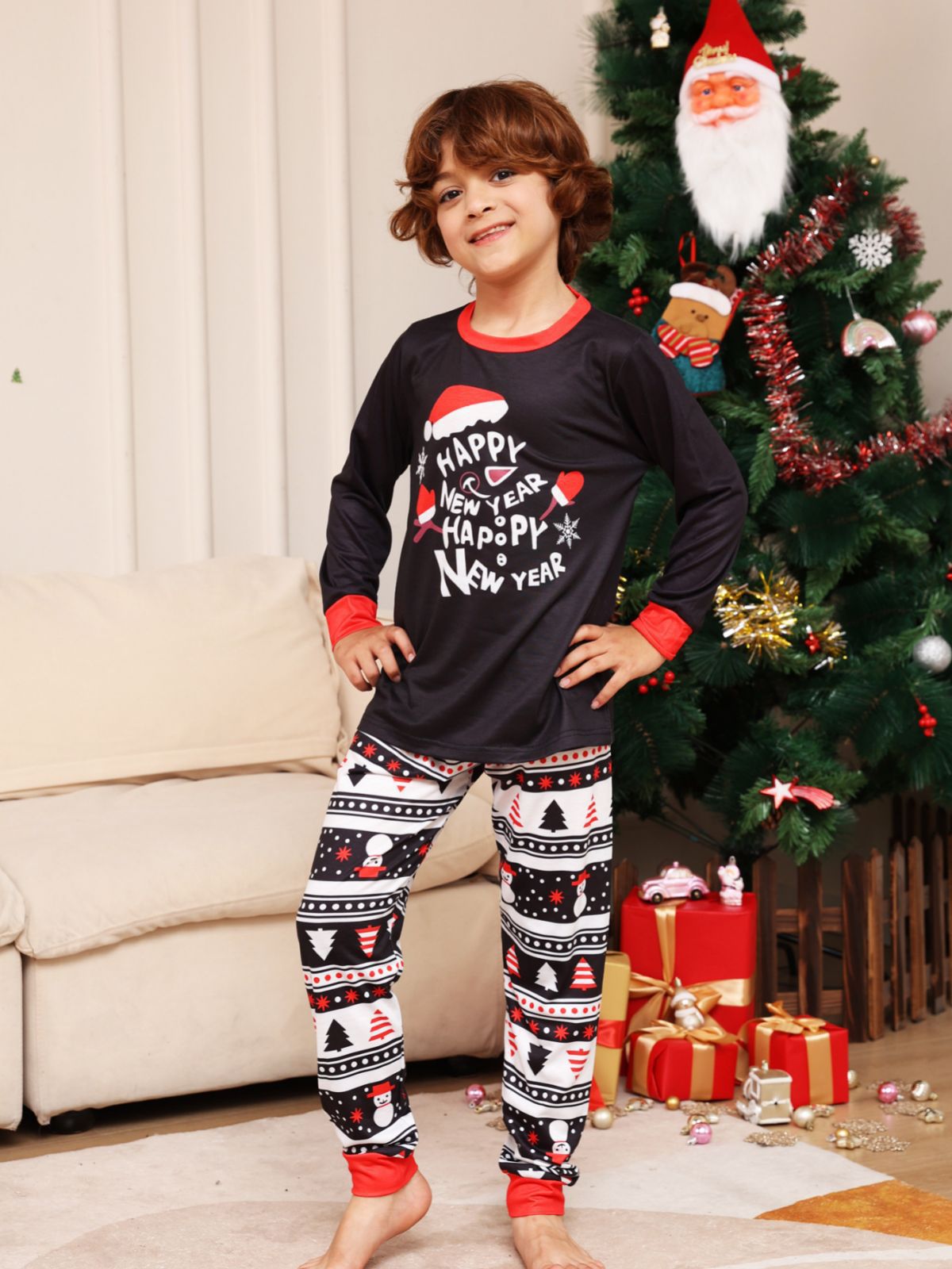 BamBam Letter Cartoon Snowflake Christmas Parent-Child Outfit Printed Home Clothes Pajamas - BamBam
