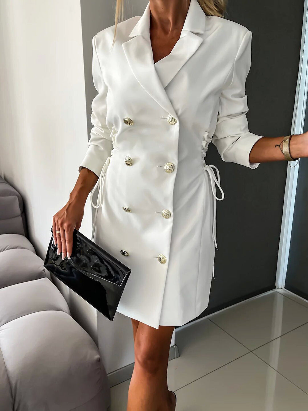 BamBam Autumn And Winter Slim Long Sleeve Career Dress Double Breasted Slim Waist Chic Blazer Dress For Women - BamBam Clothing