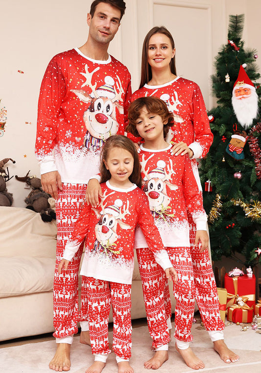 Cartoon Snowflake Deer Printed Christmas Parent-Child Pajamas Home Clothes