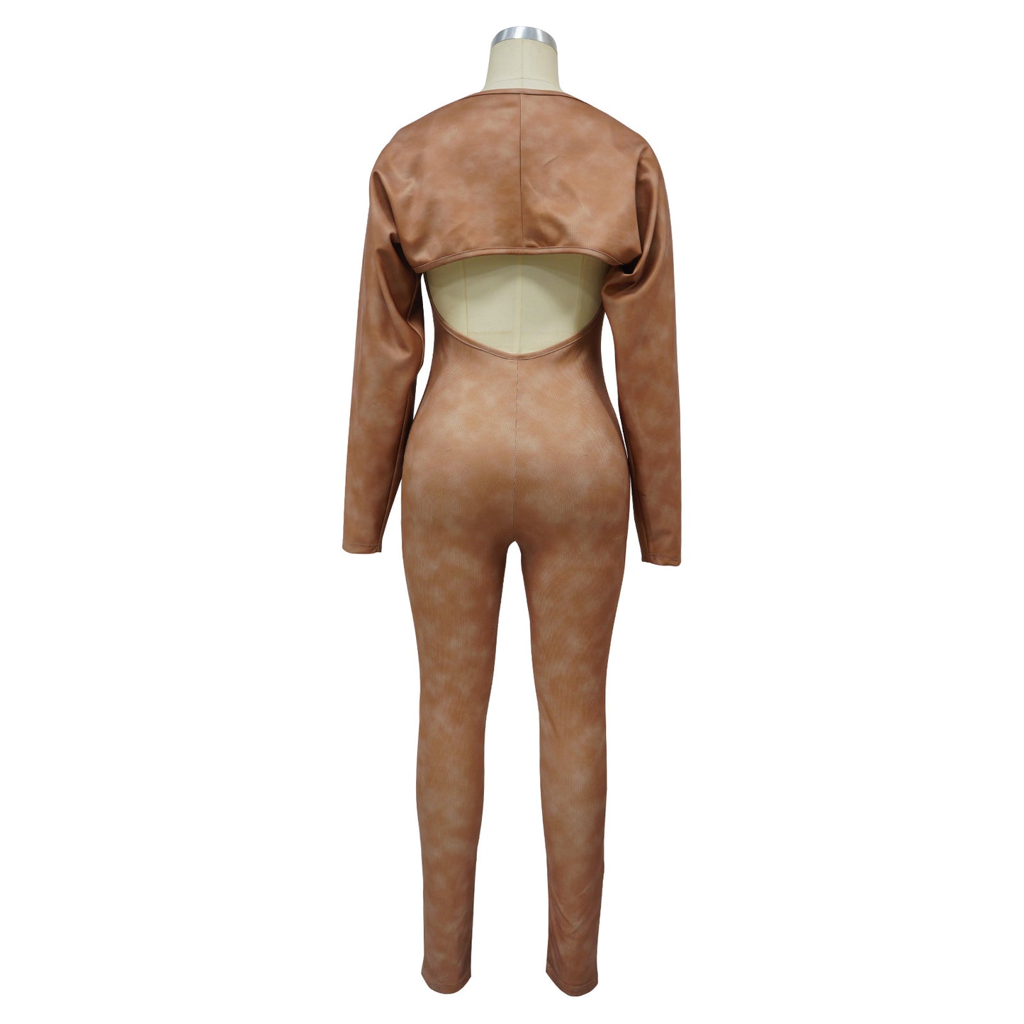 BamBam Women's Straps U Neck Sexy Tight Fitting Jumpsuit Long Sleeve Coat Two Piece Set - BamBam Clothing
