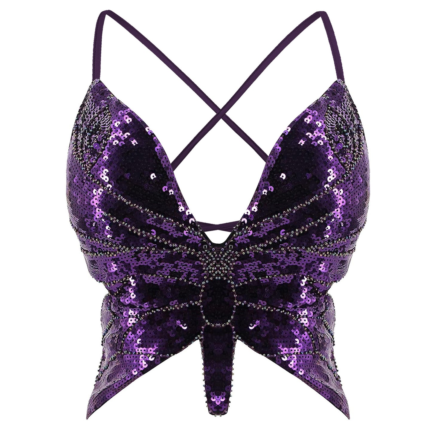 BamBam Sexy Dance Performance Sequined Top Belly Dance Butterfly Bra Nightclub Stage Party Costume - BamBam