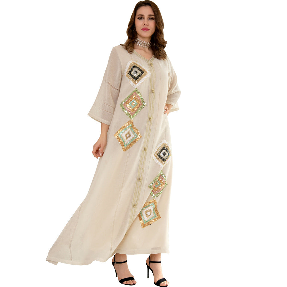 BamBam Arabian Sequin Embroidered Loose Long Sleeve Robe - BamBam