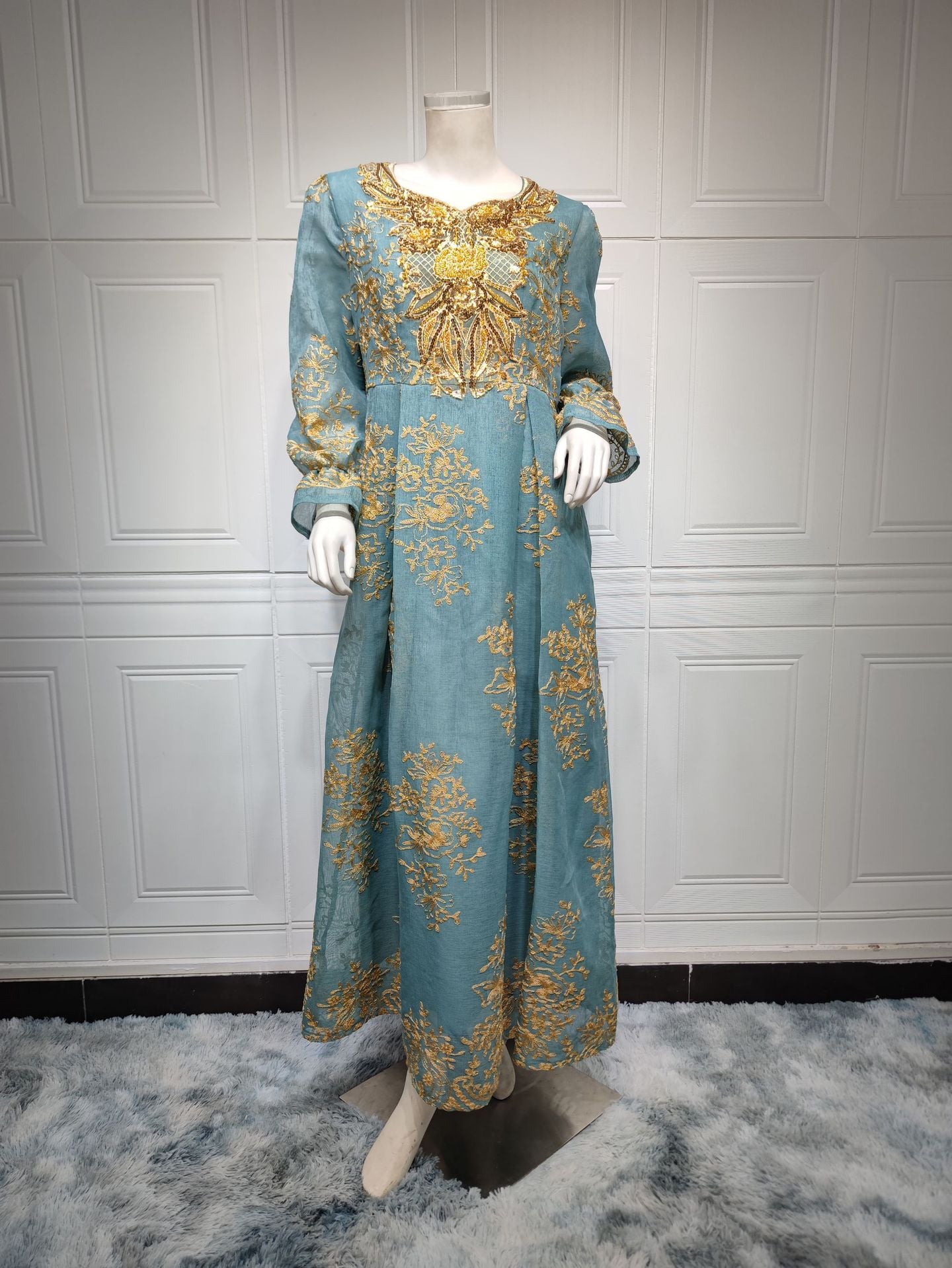 BamBam Eid Al-Adha Arab Dubai Embroidery Applique Dress Muslim Party Dinner Robe - BamBam