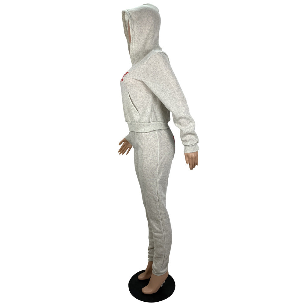 BamBam Women's Letter Print Hoodies Hooded Two Piece Tracksuit - BamBam