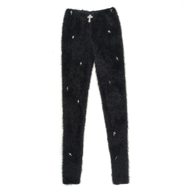 BamBam Fashion Cross Fleece Trousers Autumn And Winter Butt Lift Pants For Women - BamBam