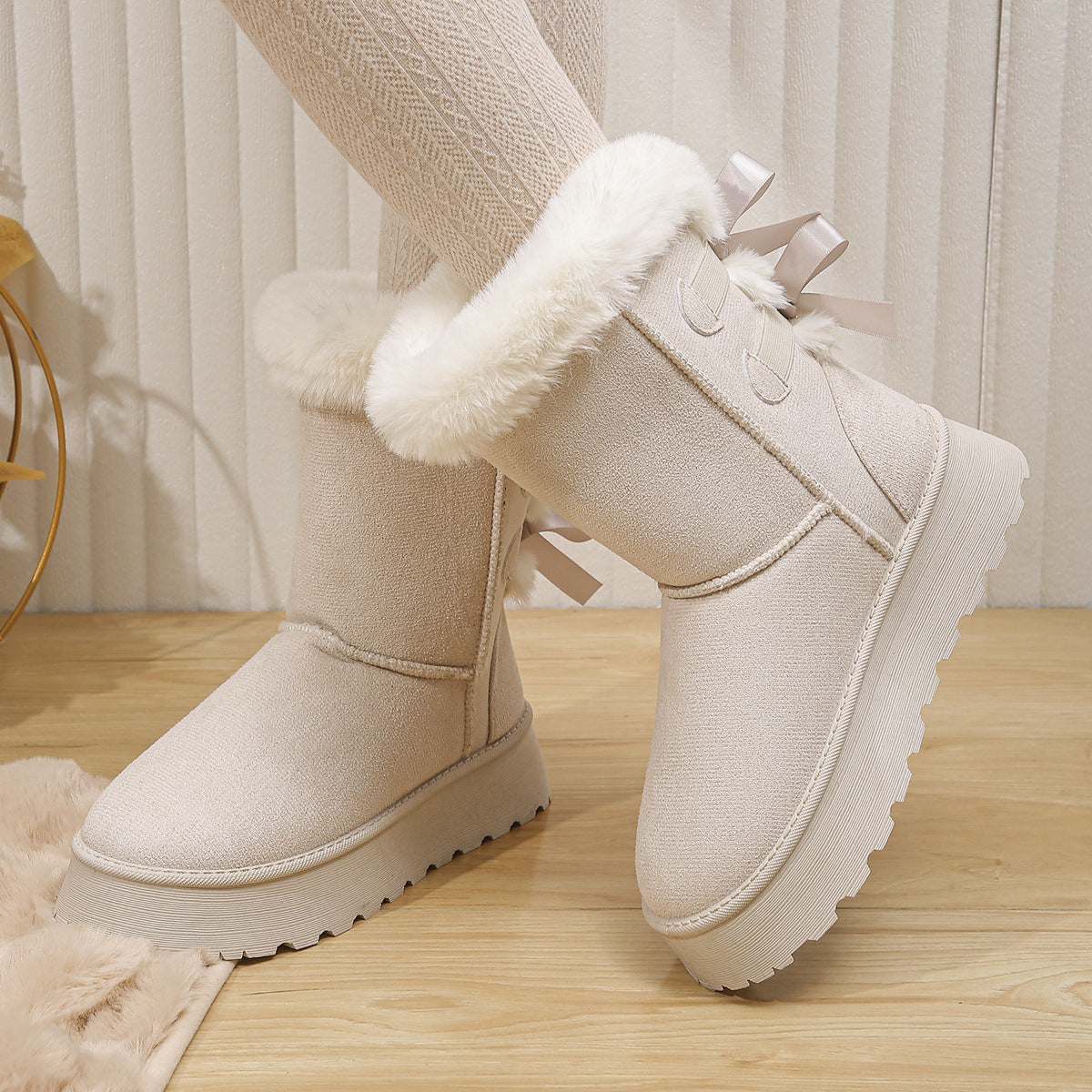 BamBam Women's Fur Snow Boot Winter Fashion Versatile Velvet Warm Flat Shoes - BamBam