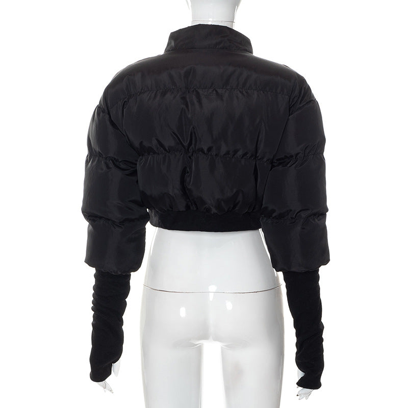 BamBam Women Winter Stand Collar Padded Crop Jacket - BamBam