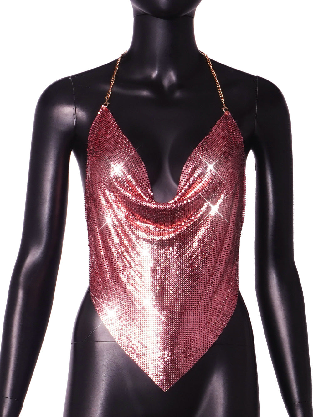 BamBam Women Sexy Backless Metallic Sequin Top - BamBam