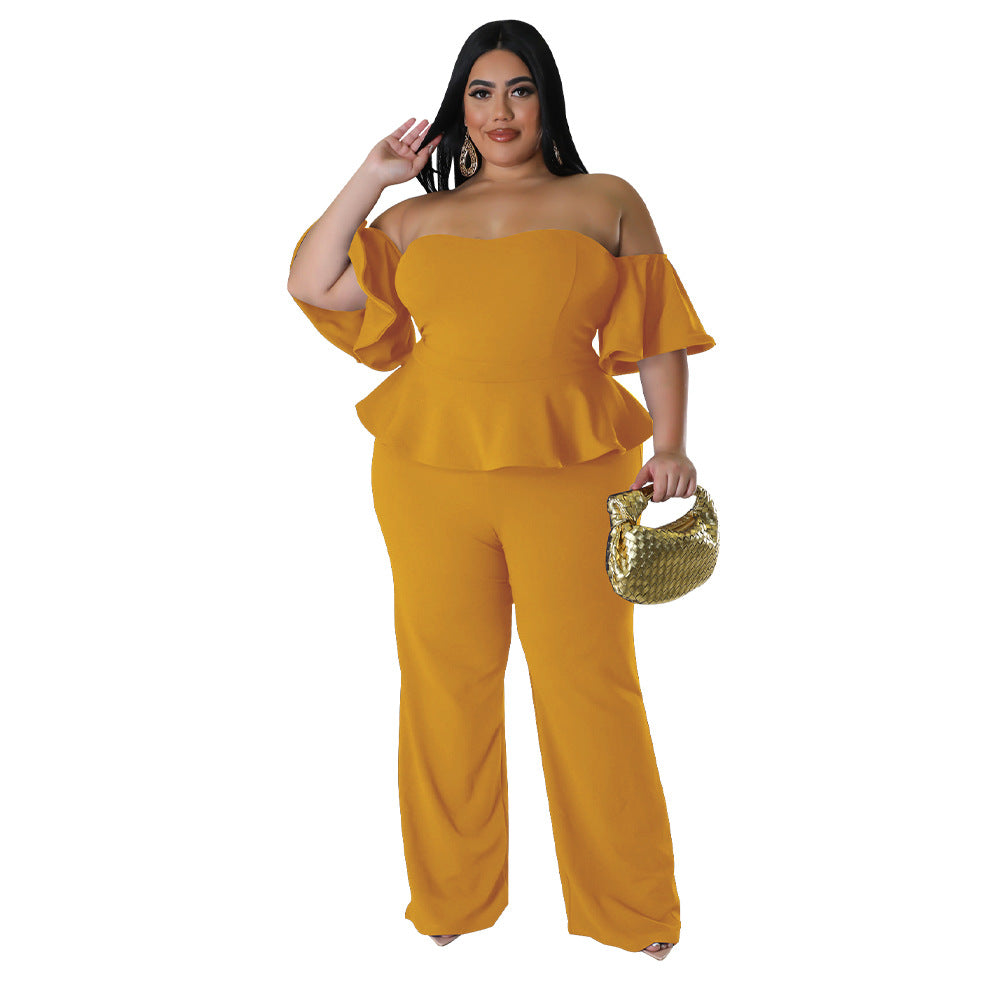 BamBam Women'S Sexy Off-Shoulder Short-Sleeve Wide-Leg Jumpsuit - BamBam Clothing