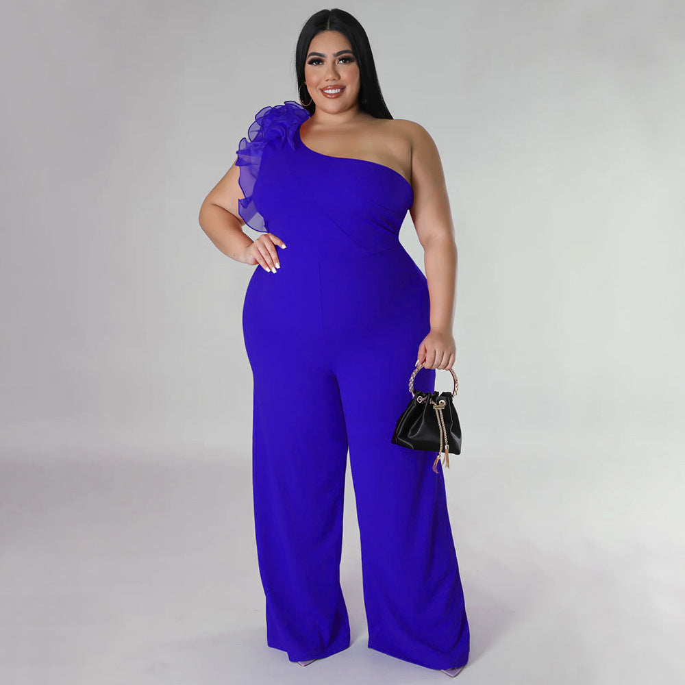 BamBam Plus Size Ladies One Shoulder Mesh Wide Leg Pants - BamBam Clothing