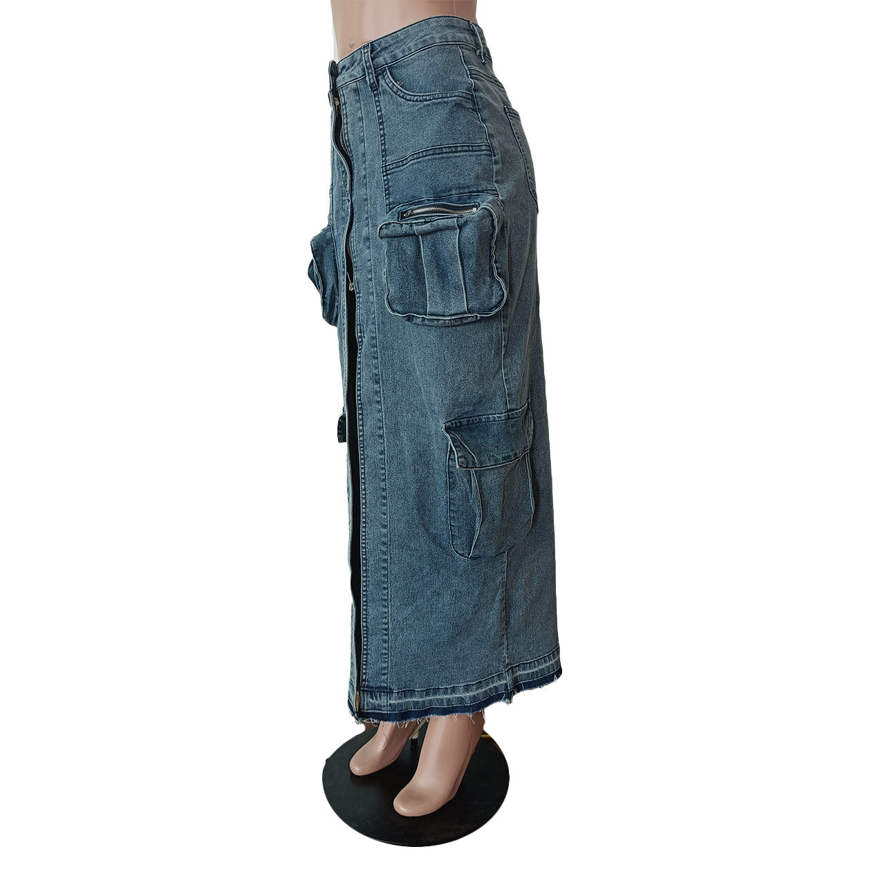 BamBam Fashionable Pocket Slit Stretch Denim Skirt - BamBam