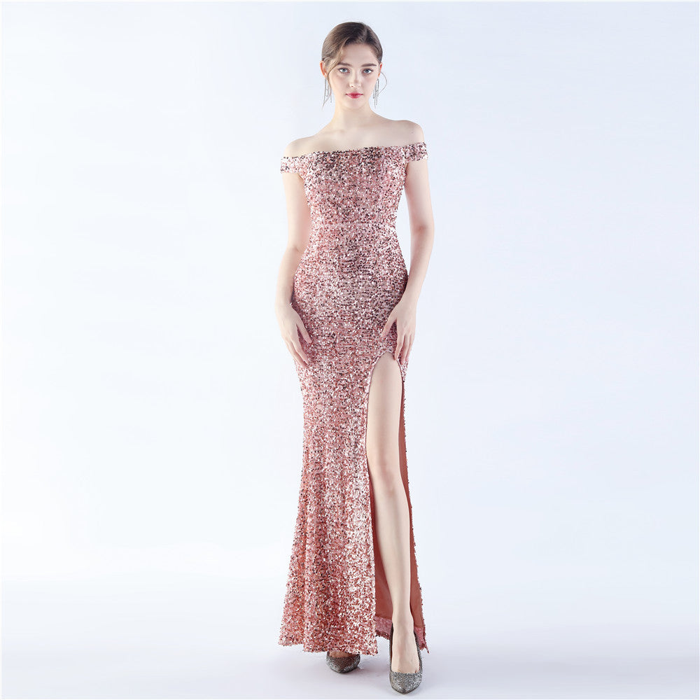 BamBam Women Sequins Formal Party Off Shoulder Evening Dress - BamBam Clothing