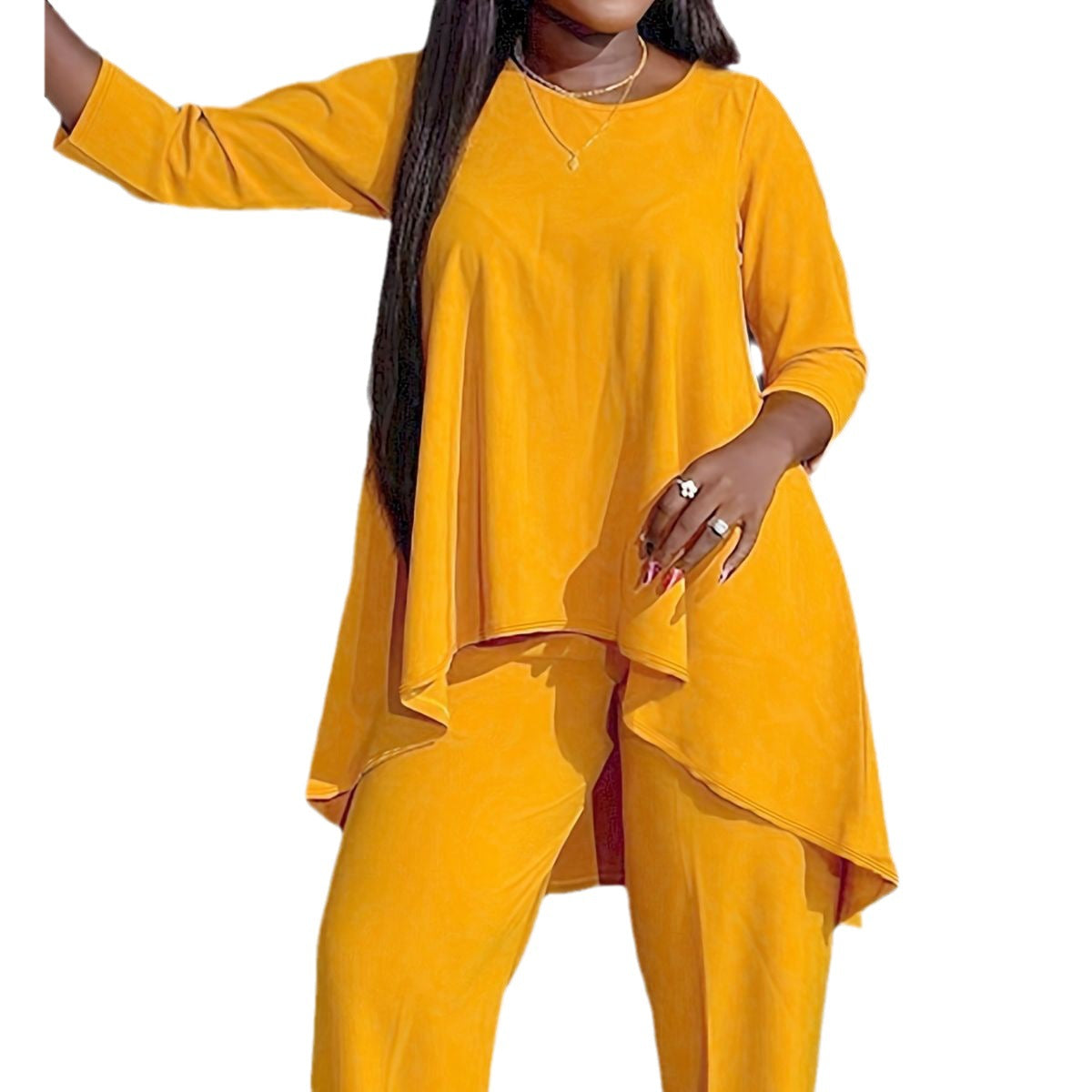 BamBam Stylish Chic Plus Size Long Sleeve Two Piece Pants Set - BamBam