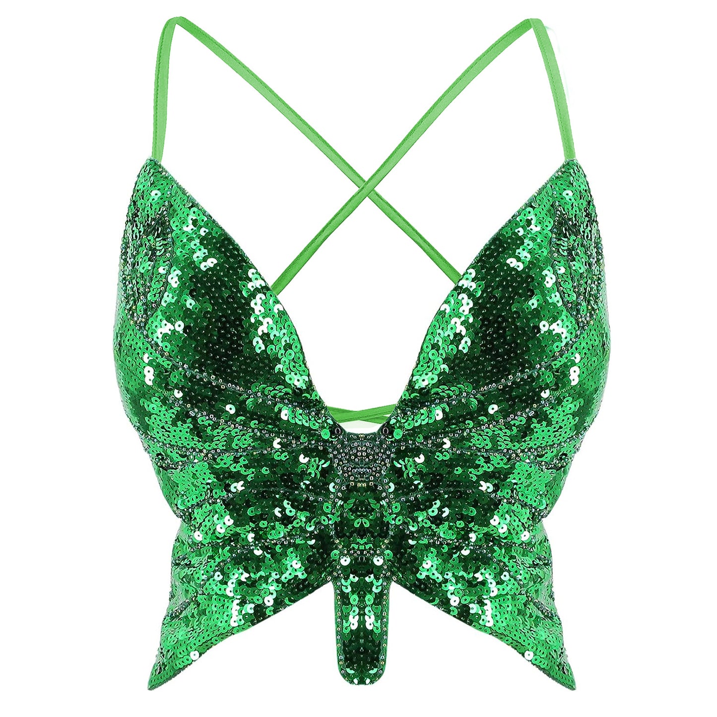 BamBam Sexy Dance Performance Sequined Top Belly Dance Butterfly Bra Nightclub Stage Party Costume - BamBam