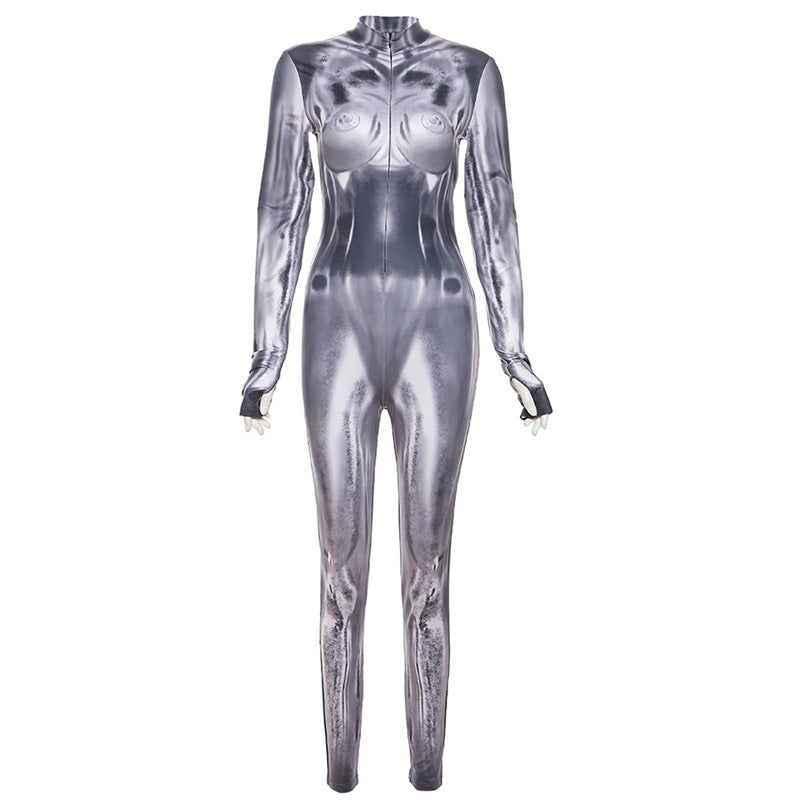BamBam Autumn Women's Casual Long Sleeve Digital Print Slim High Waist Sports Jumpsuit - BamBam Clothing