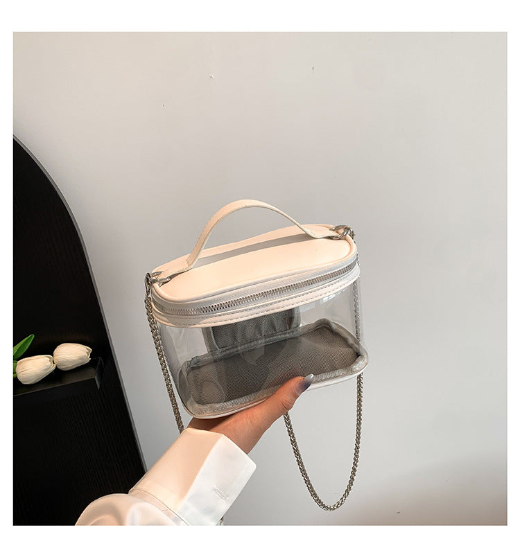 BamBam Women summer transparent jelly bag portable shoulder Messenger cosmetic bag wash bag - BamBam