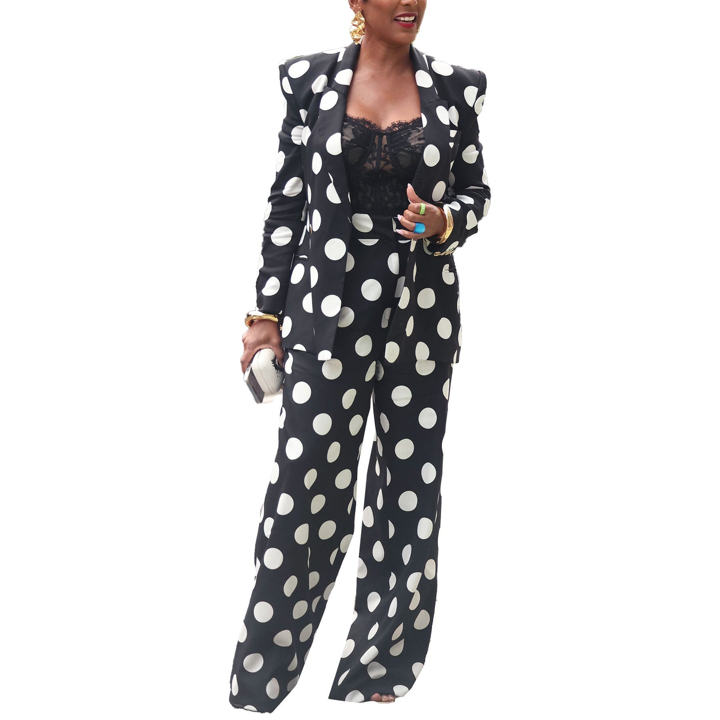 BamBam Sexy Polka Dot Printed Blazer Pants Two-Piece - BamBam Clothing