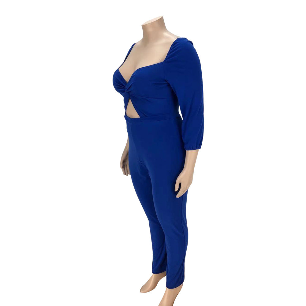 BamBam Plus Size Women Sexy Solid Cut Out Jumpsuit - BamBam Clothing