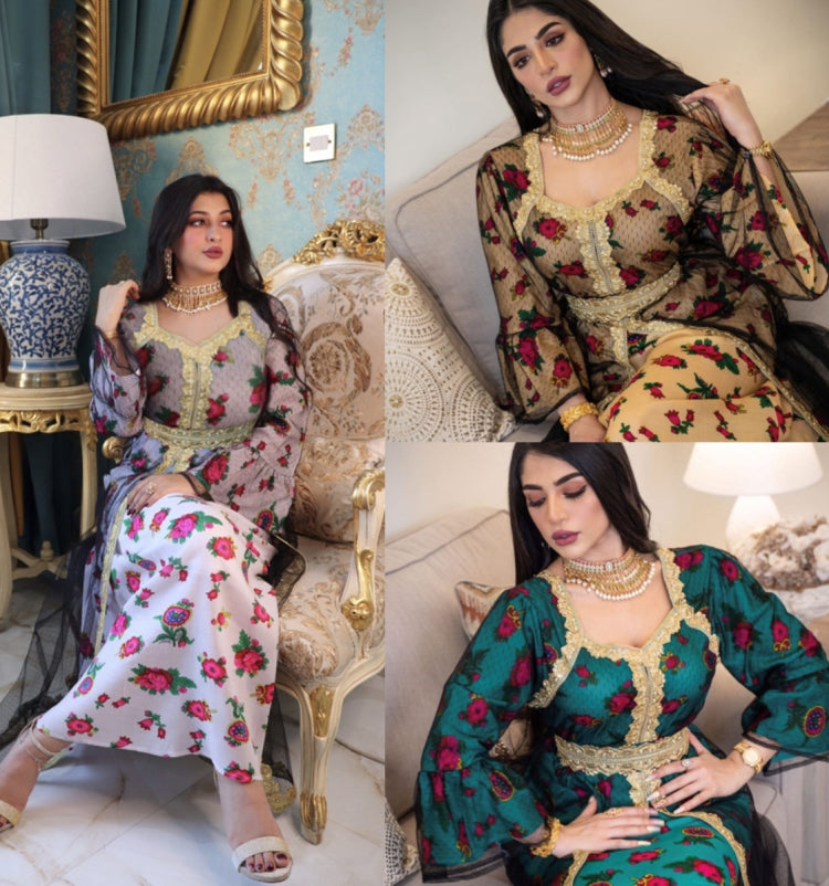 BamBam Arab Dubai Arab Middle East Turkey Morocco Islamic Clothing Floral Kaftan Abaya Muslim Dress - BamBam