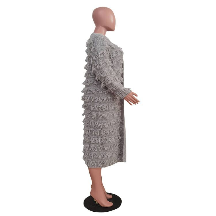 BamBam Women winter fashion tassel knitting long coat - BamBam