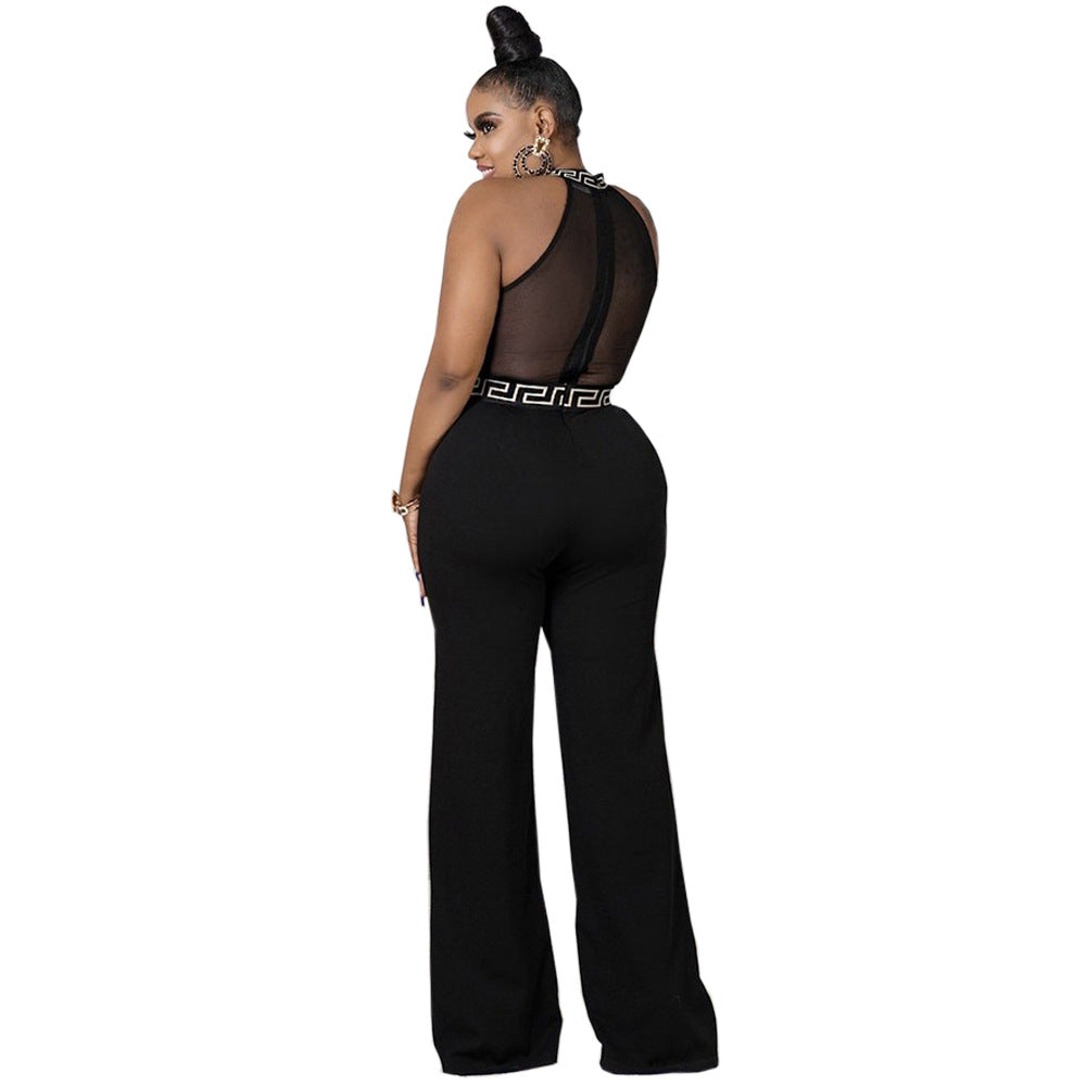 BamBam Women Sleeveless Mesh Sexy Bell Bottom Jumpsuit - BamBam Clothing