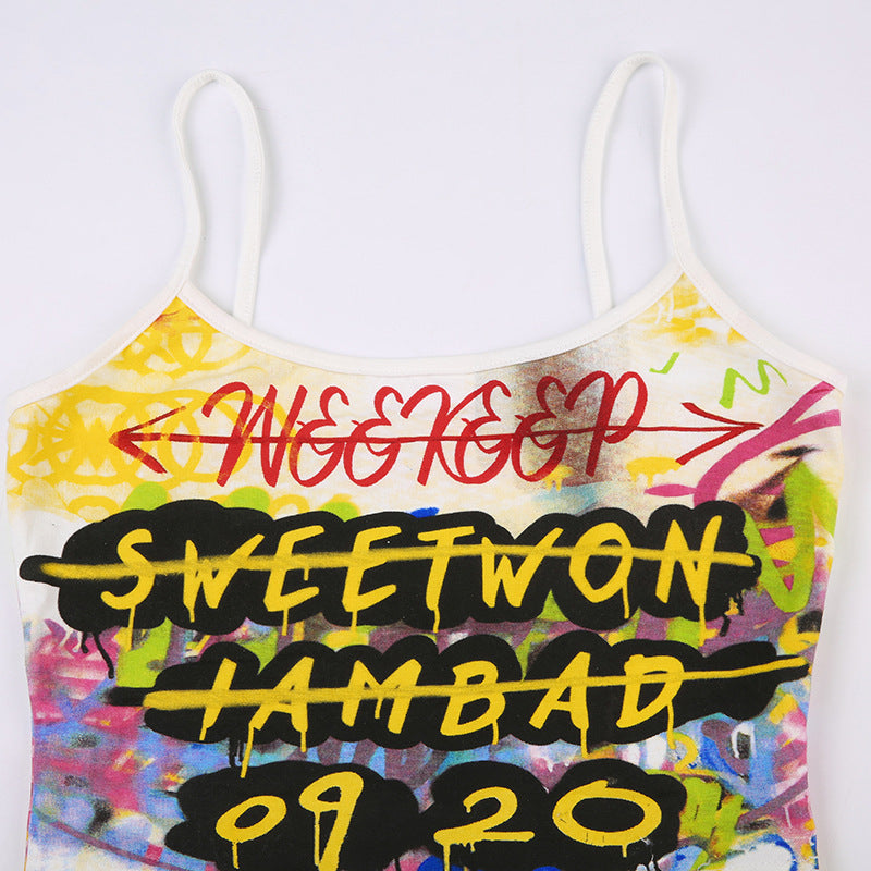 BamBam Sweet Cool Letter Print Contrast Camisole Hip-Hop Trendy Holidays Casual Cropped Basics Top - BamBam