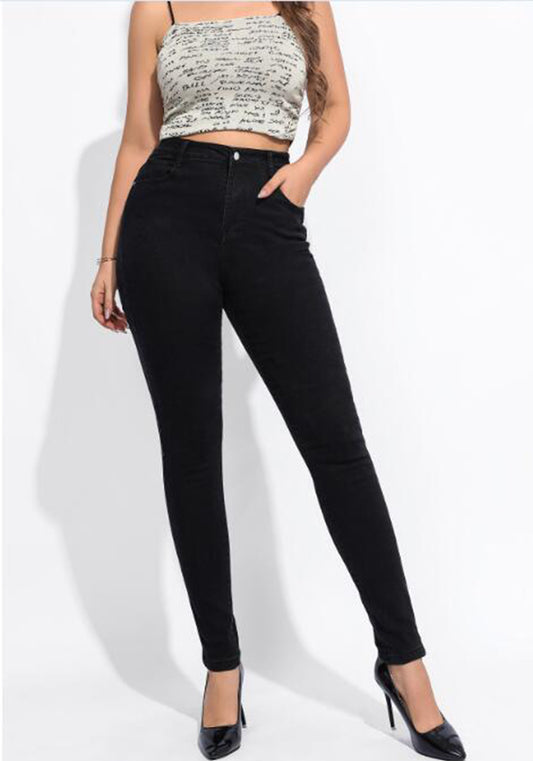 Women Casual Black Stretch Denim Pants