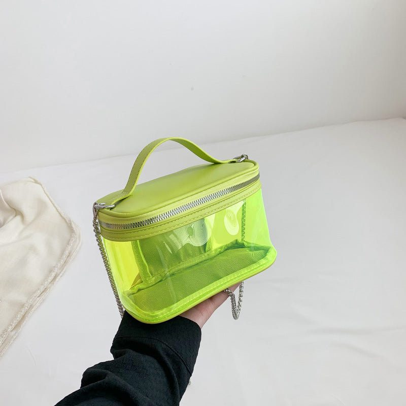 BamBam Women summer transparent jelly bag portable shoulder Messenger cosmetic bag wash bag - BamBam