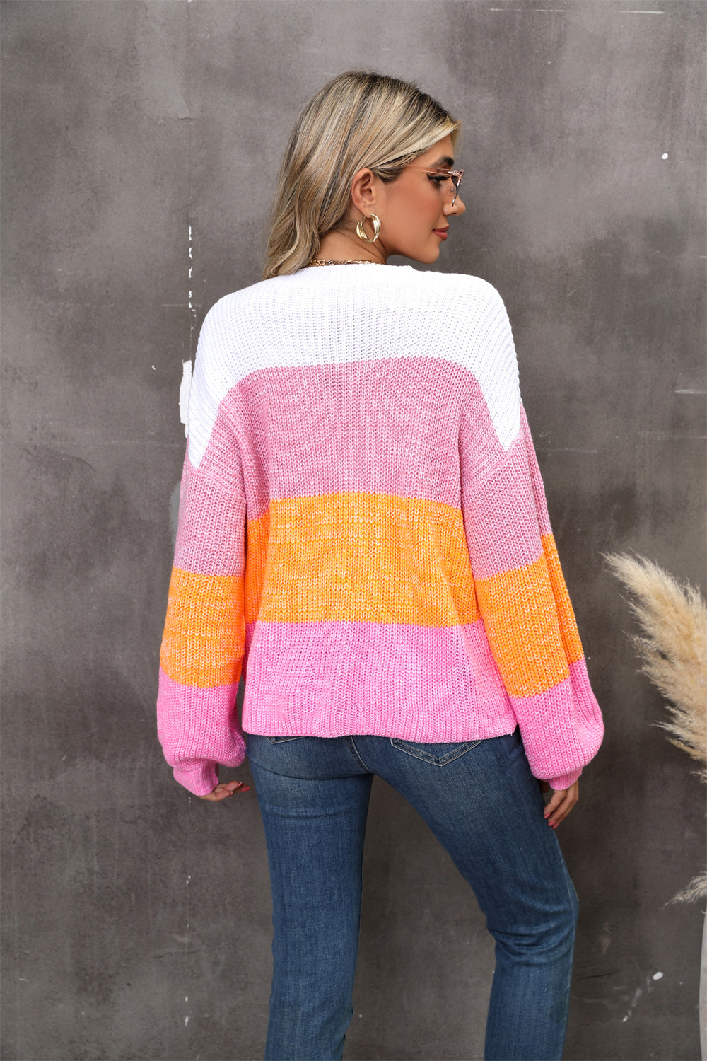 BamBam Autumn/Winter Patchwork Contrast Color Plus Size Loose Pullover Knitting Shirt - BamBam