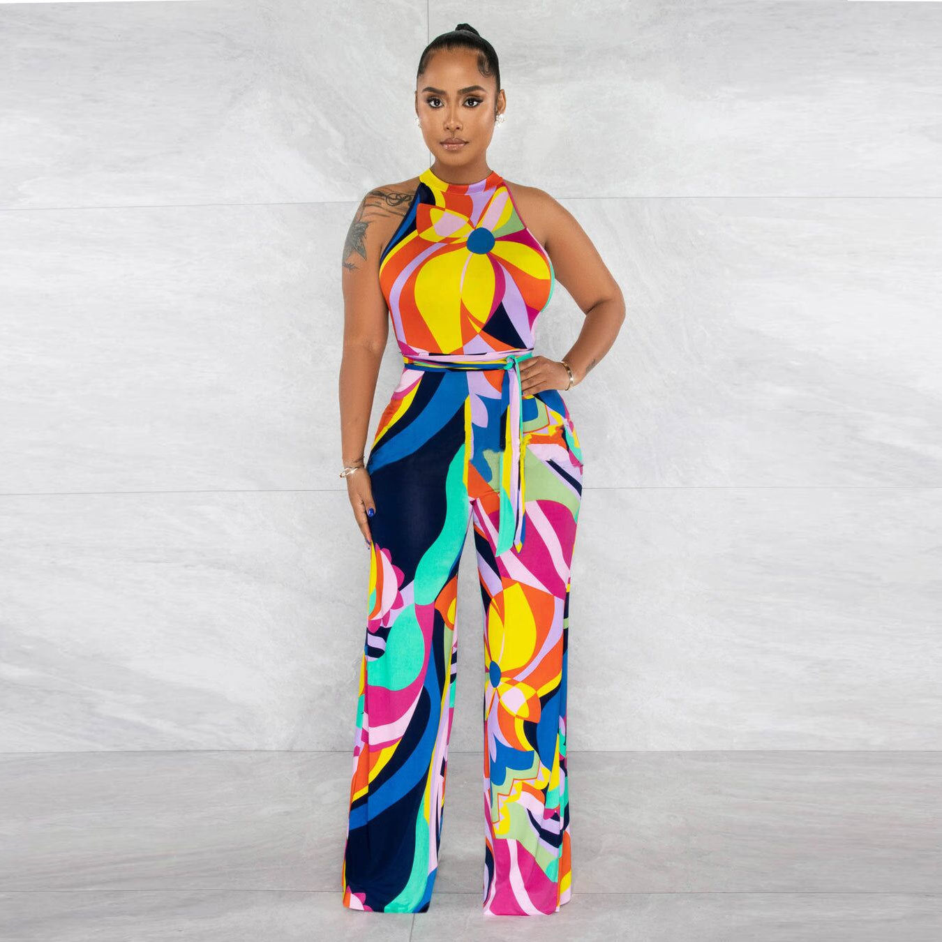 BamBam Sexy Print Halter Neck Sleeveless Jumpsuit - BamBam Clothing