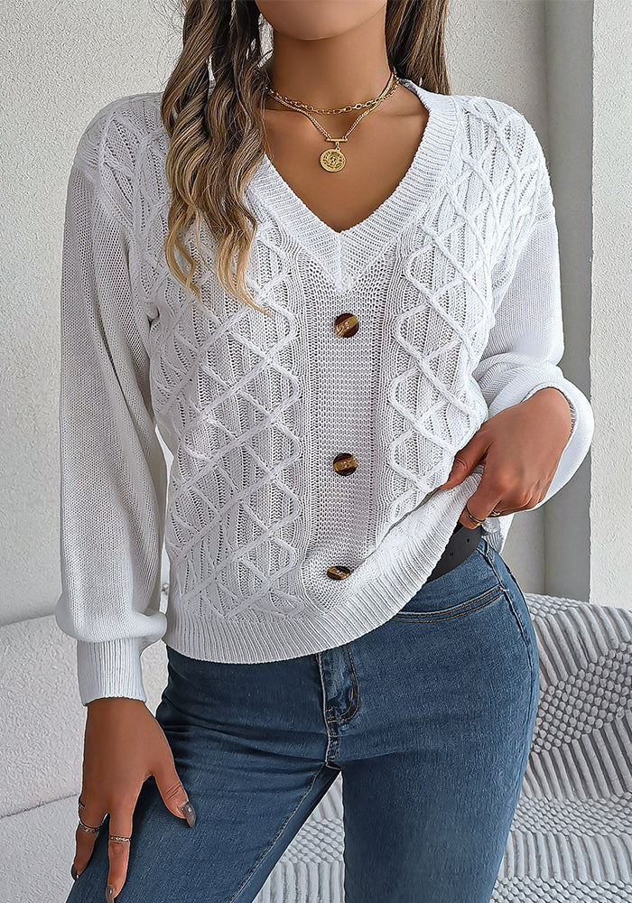 Women Casual Button Balloon Sleeve Sweater