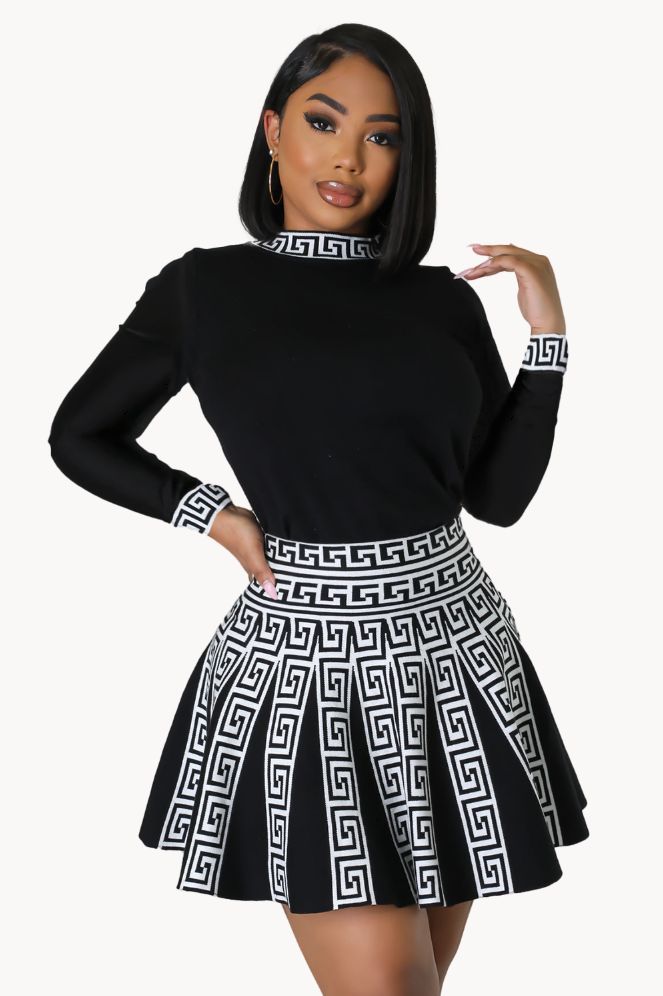 BamBam Fashionable Round Neck long-sleeved Knitting pleated dress for women - BamBam