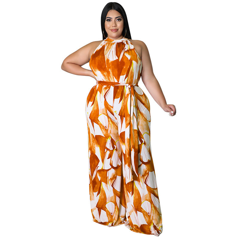 BamBam Plus Size Women Holidays Casual Print Sleeveless Jumpsuit - BamBam Clothing