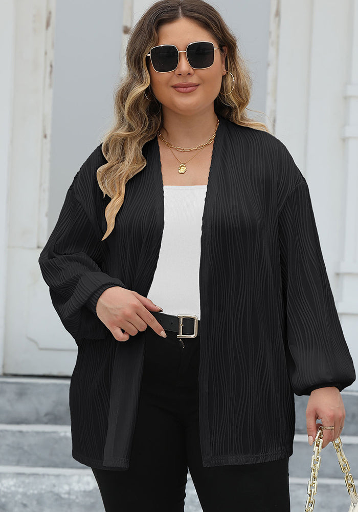 Plus Size Women Wavy Stripe Casual Loose Balloon Sleeve Jacket