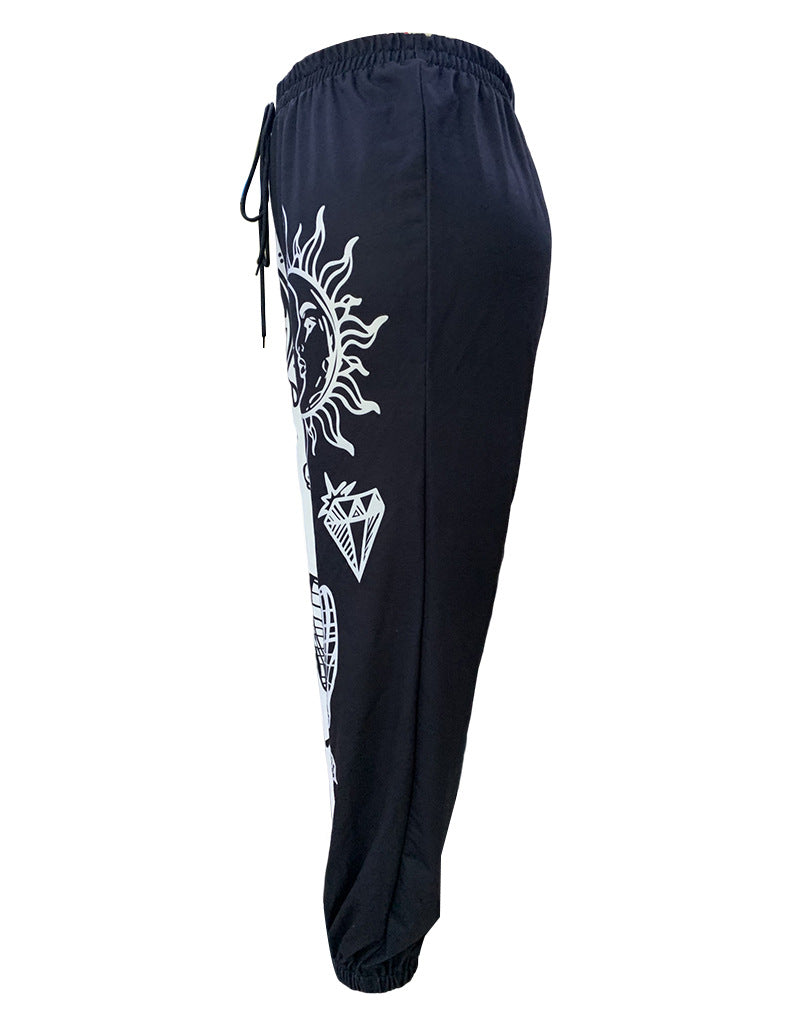 BamBam Women Fashion Chic Printed Tie Elastic Waist Casual Pants - BamBam