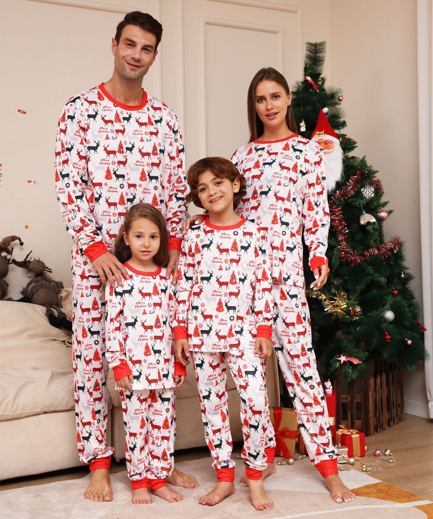 BamBam Christmas Family Wear Letter Cartoon Deer Printed Home Clothes Pajama Two-piece Set - BamBam