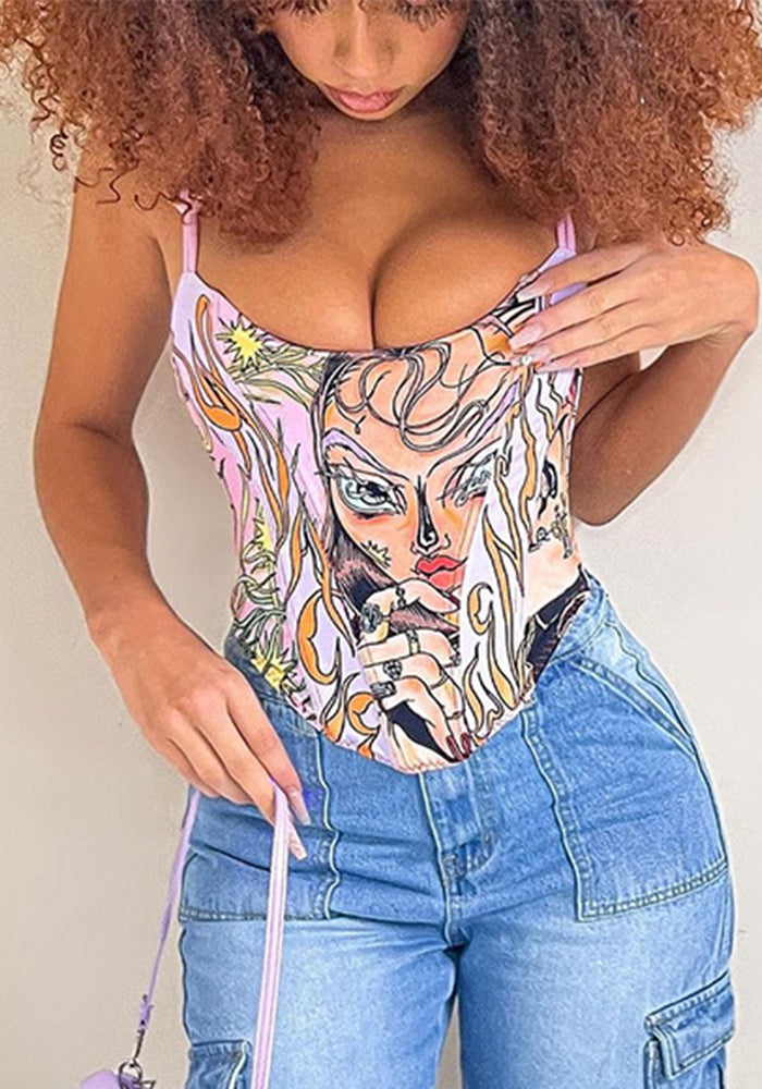 Women Summer Printed Waist Camisole Top